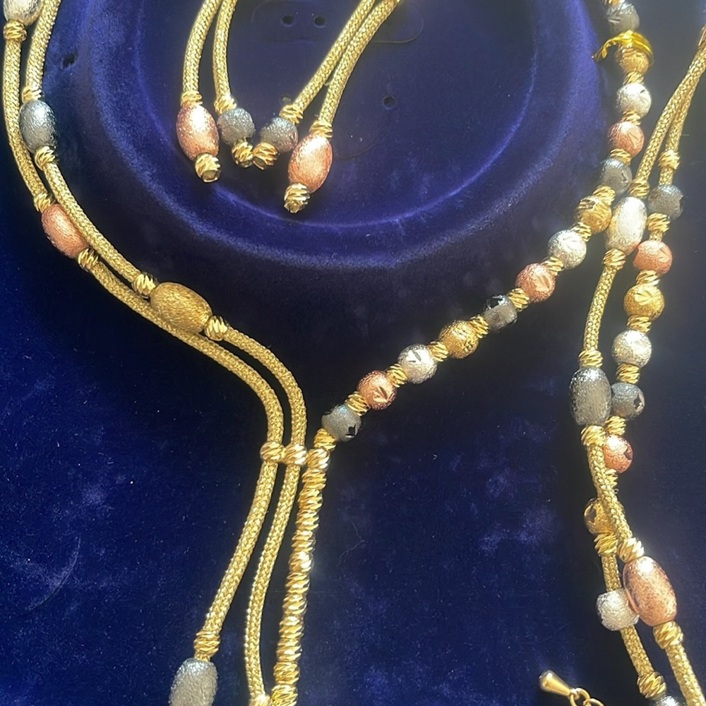 Elegant Italian Gold and Silver Beaded Necklace Set